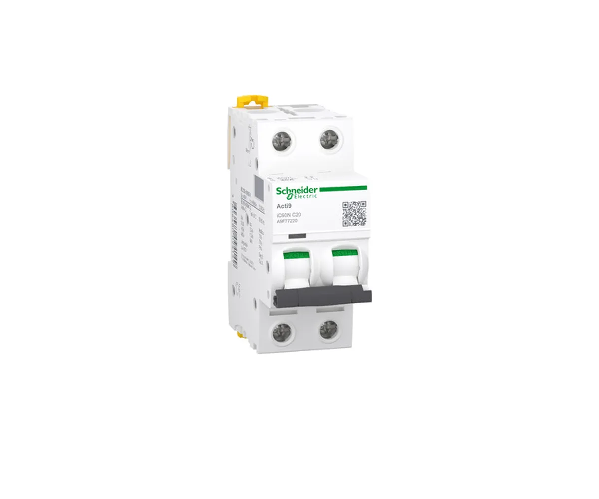 قاطع دائرة مصغر Acti9 iC60N ‏2P ‏20 A منحنى C